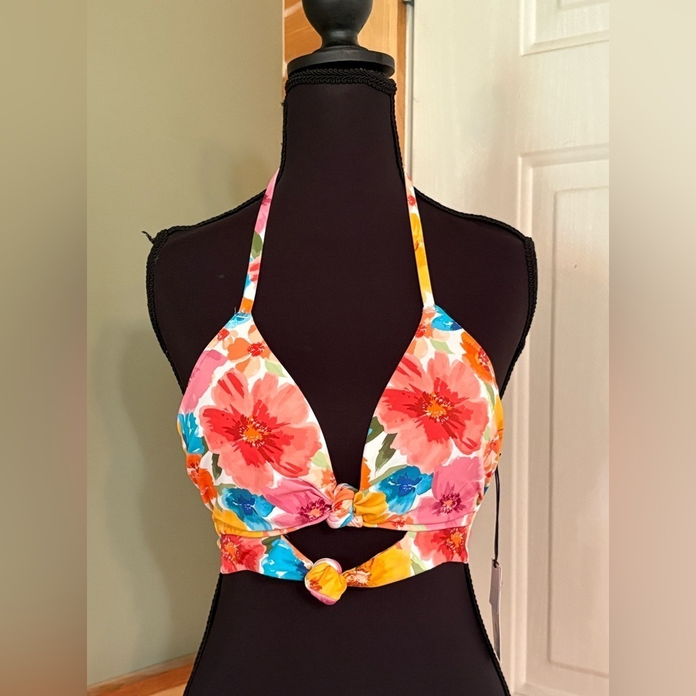 Shade & Shore Colorful Bikini Top with Floral Design size 34B NWT.